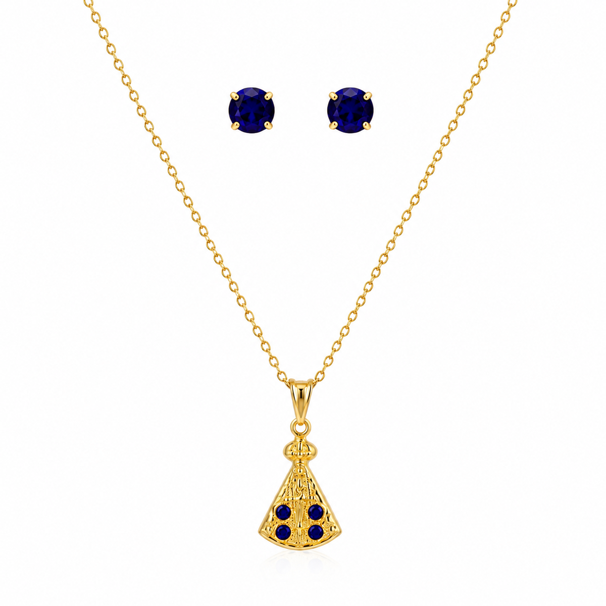 Conjunto colar e brinco folheado a ouro 18 k Nossa senhora