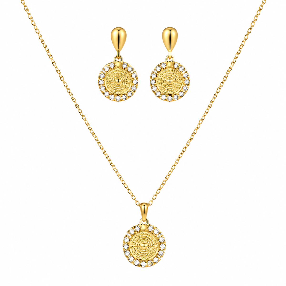 Conjunto colar e brinco folheado a ouro 18 k pai nosso cravejado