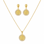 Conjunto colar e brinco folheado a ouro 18 k pai nosso cravejado