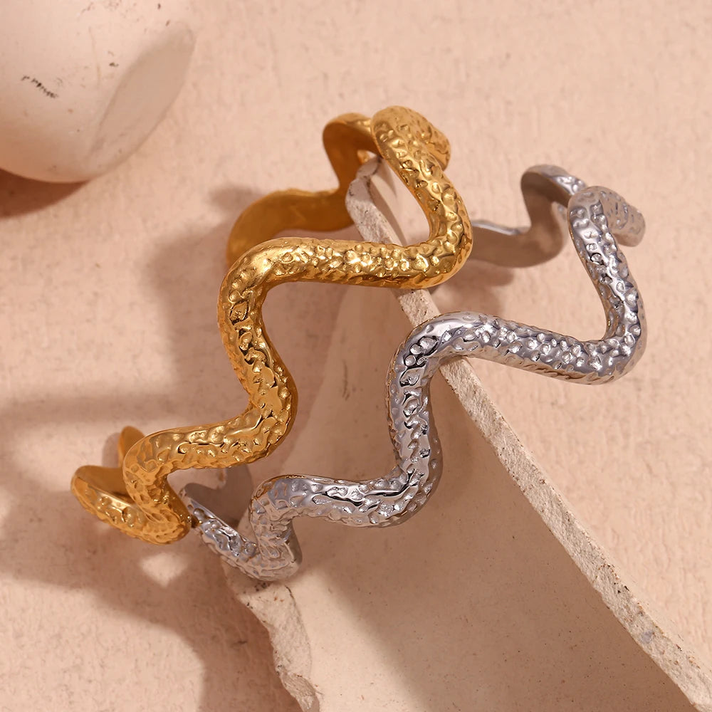 E.B.belle Beat Padrão em forma de cobra pulseira aberta à prova d'água joias banhadas a ouro 18K pulseira de aço inoxidável 316L