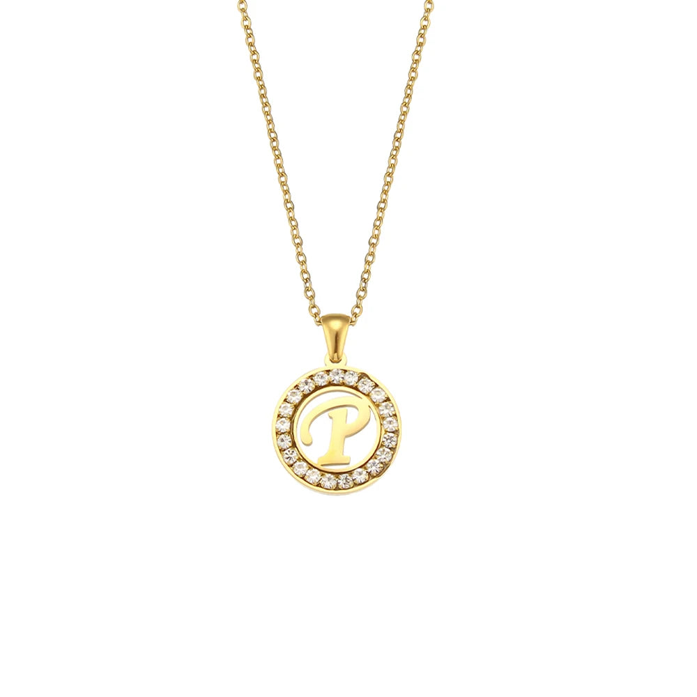 Ebbelle oco redondo zircão pavimentado 26 alfabeto inicial colar senhoras elegante presente de aniversário 18k banhado a ouro carta colar