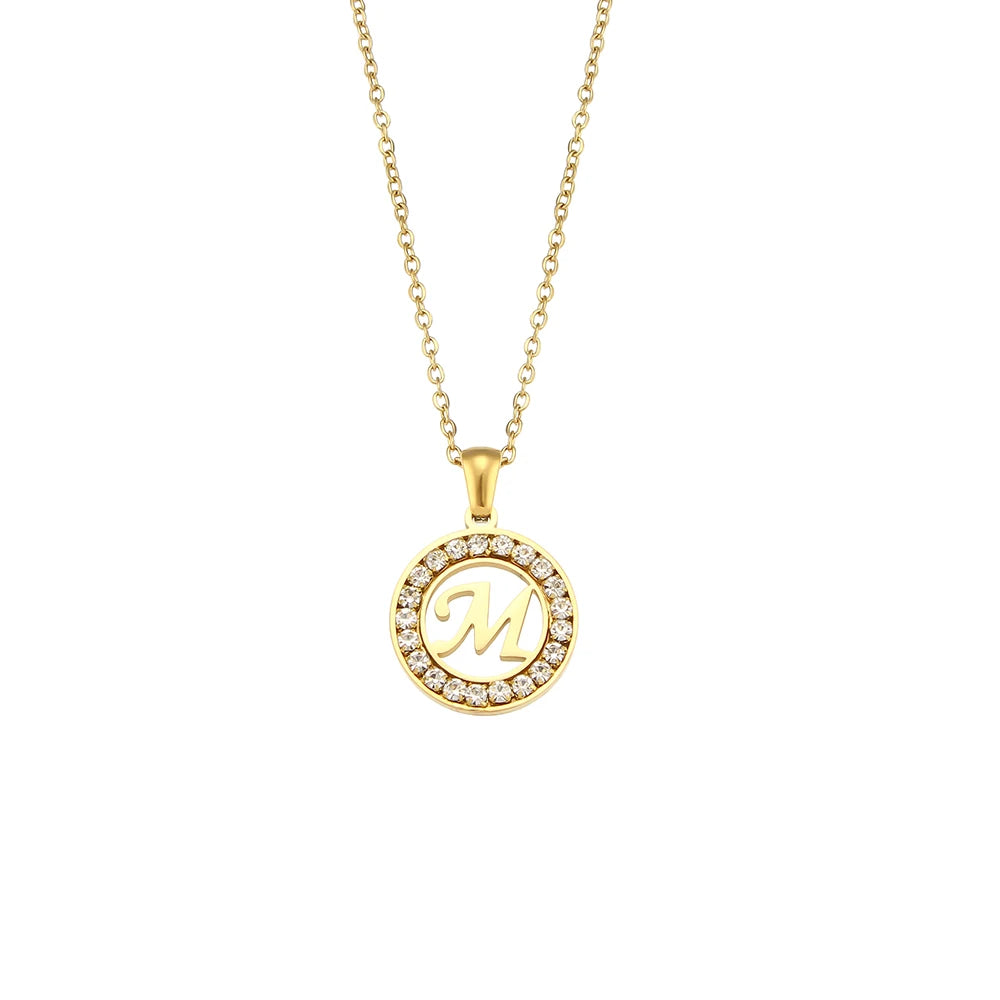 Ebbelle oco redondo zircão pavimentado 26 alfabeto inicial colar senhoras elegante presente de aniversário 18k banhado a ouro carta colar