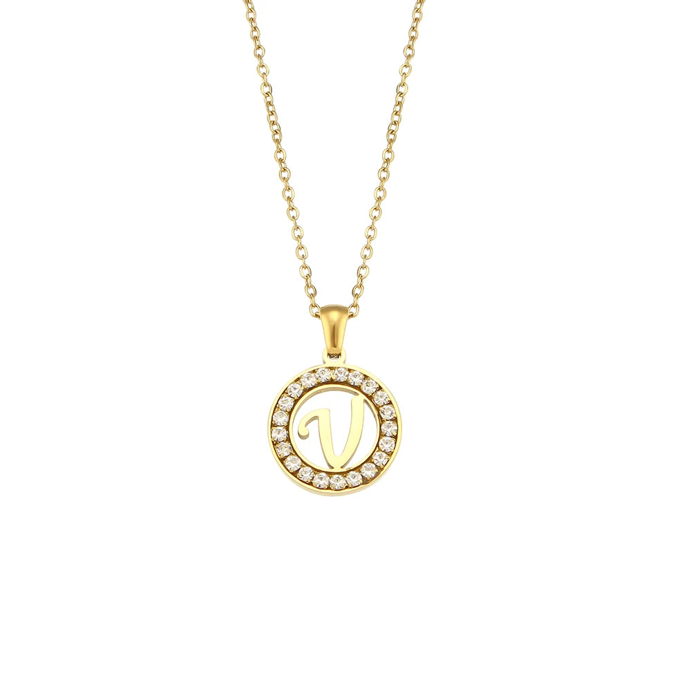 Ebbelle oco redondo zircão pavimentado 26 alfabeto inicial colar senhoras elegante presente de aniversário 18k banhado a ouro carta colar