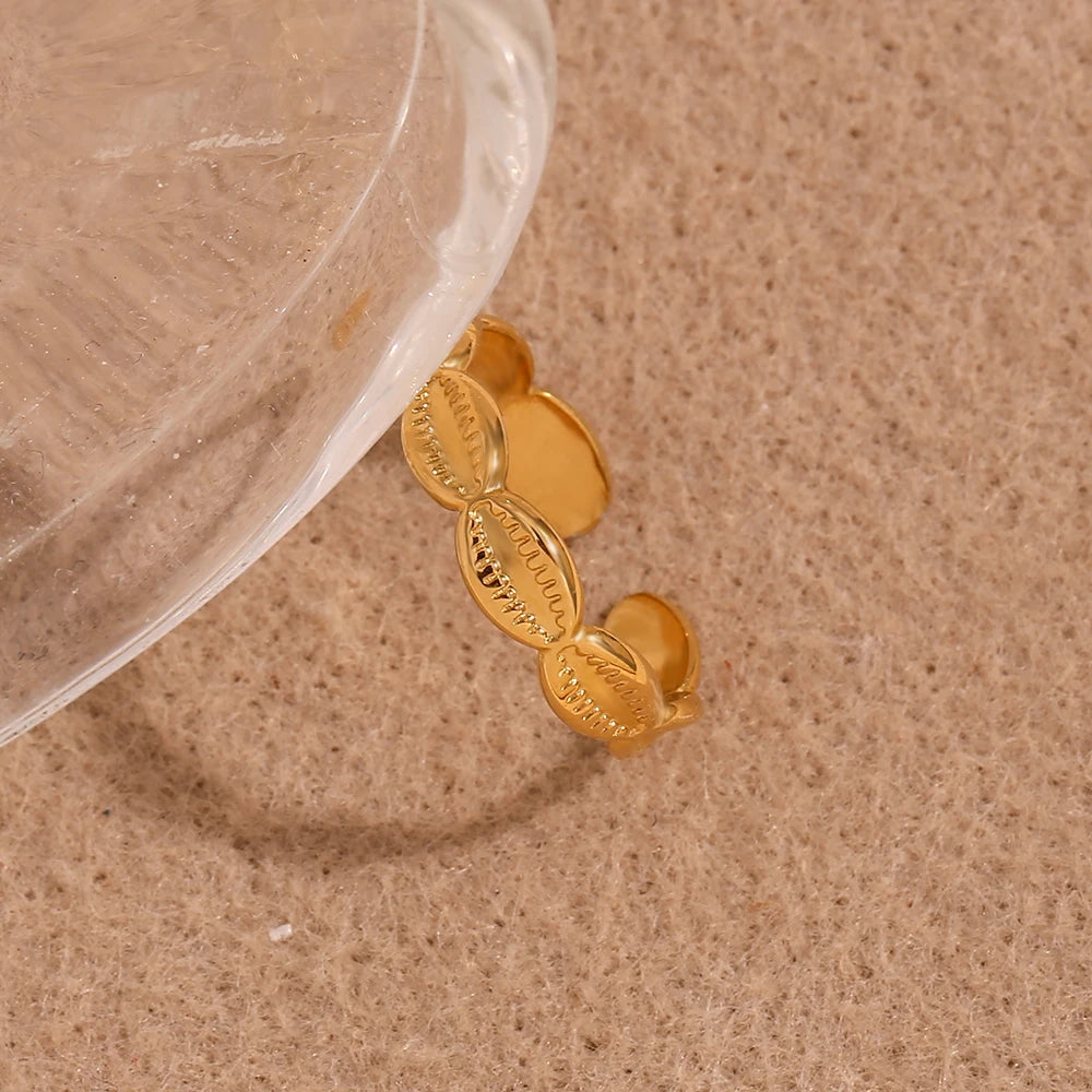E.B. Belle-impermeável aço inoxidável Shell anéis, anéis básicos minimalistas, 18K banhado a ouro, tamanho aberto