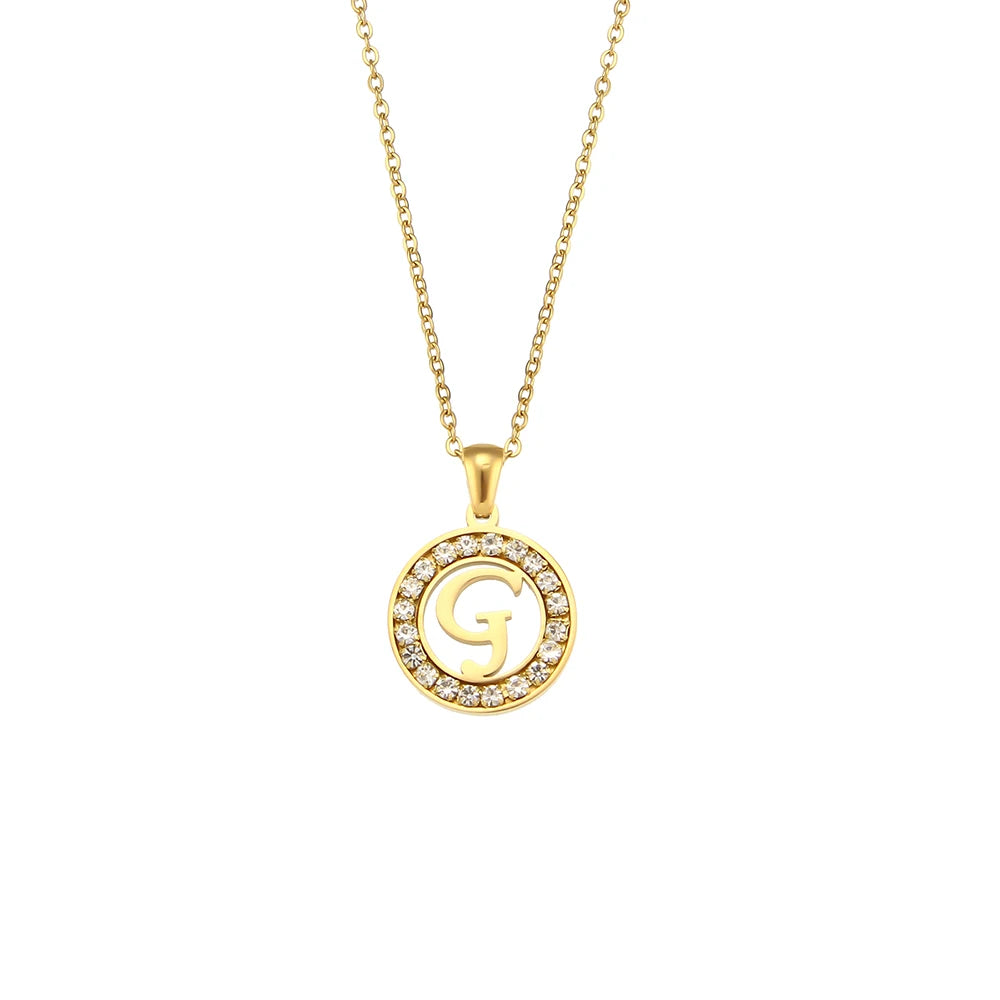 Ebbelle oco redondo zircão pavimentado 26 alfabeto inicial colar senhoras elegante presente de aniversário 18k banhado a ouro carta colar