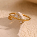 Ebbelle novo anel de coroa de strass branco sem manchas joias de aço inoxidável hipolergênico banhado a ouro 18k para mulheres e meninas