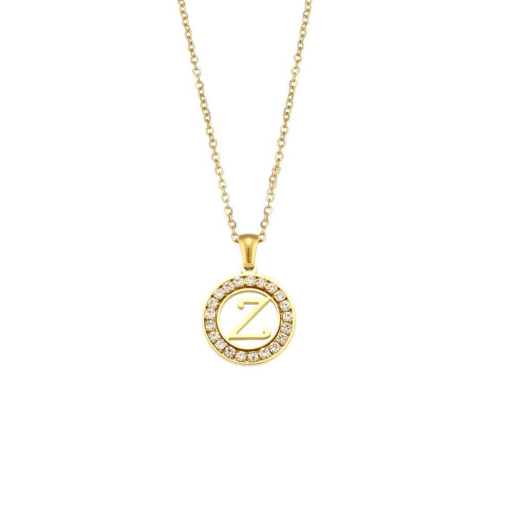 Ebbelle oco redondo zircão pavimentado 26 alfabeto inicial colar senhoras elegante presente de aniversário 18k banhado a ouro carta colar
