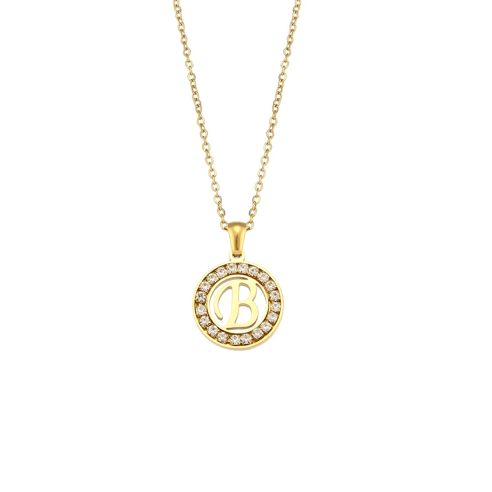 Ebbelle oco redondo zircão pavimentado 26 alfabeto inicial colar senhoras elegante presente de aniversário 18k banhado a ouro carta colar