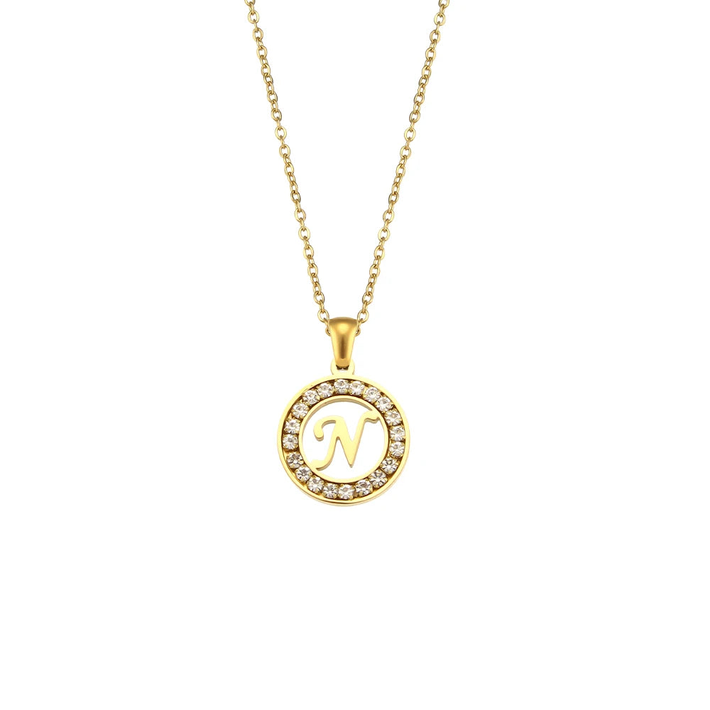 Ebbelle oco redondo zircão pavimentado 26 alfabeto inicial colar senhoras elegante presente de aniversário 18k banhado a ouro carta colar