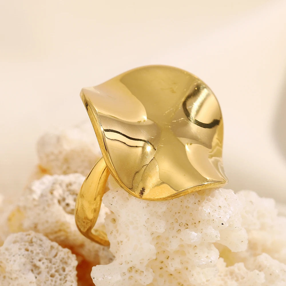 Ebbelle Anel aberto suave irregular para meninas em aço inoxidável 18K banhado a ouro sem manchas joias básicas da moda