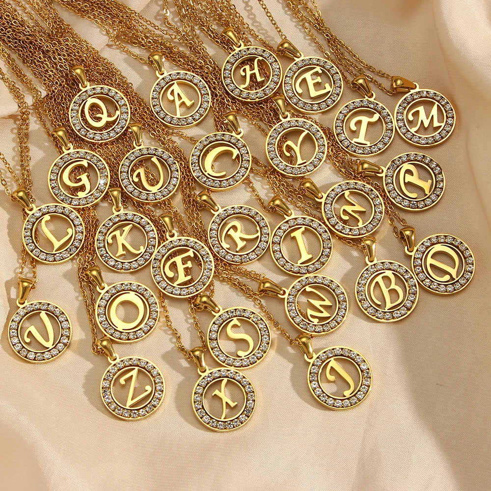 Ebbelle oco redondo zircão pavimentado 26 alfabeto inicial colar senhoras elegante presente de aniversário 18k banhado a ouro carta colar