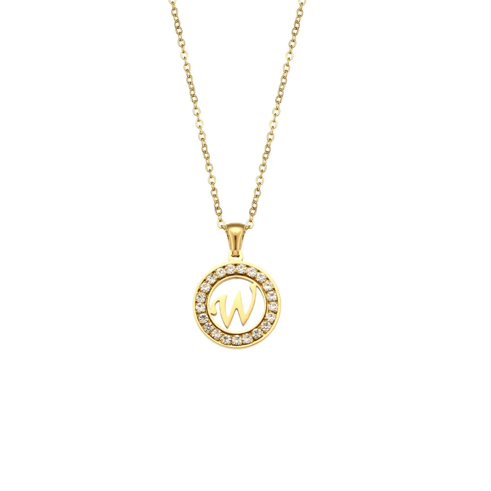 Ebbelle oco redondo zircão pavimentado 26 alfabeto inicial colar senhoras elegante presente de aniversário 18k banhado a ouro carta colar