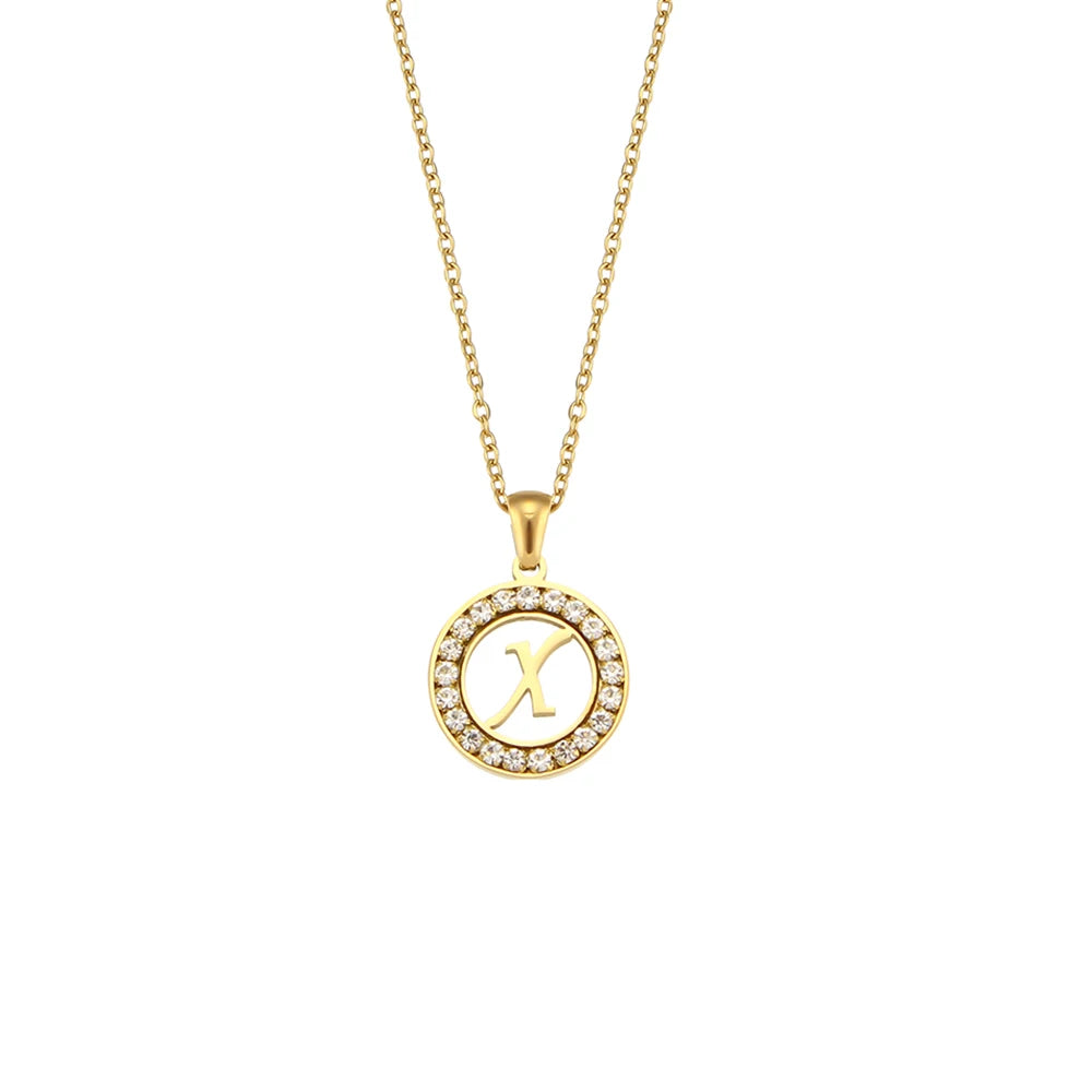 Ebbelle oco redondo zircão pavimentado 26 alfabeto inicial colar senhoras elegante presente de aniversário 18k banhado a ouro carta colar