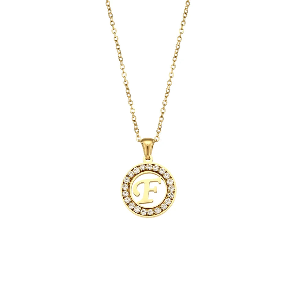 Ebbelle oco redondo zircão pavimentado 26 alfabeto inicial colar senhoras elegante presente de aniversário 18k banhado a ouro carta colar