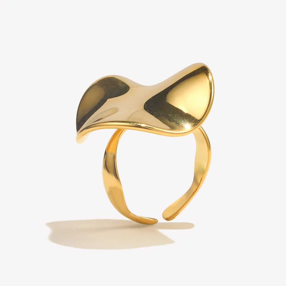 Ebbelle Anel aberto suave irregular para meninas em aço inoxidável 18K banhado a ouro sem manchas joias básicas da moda