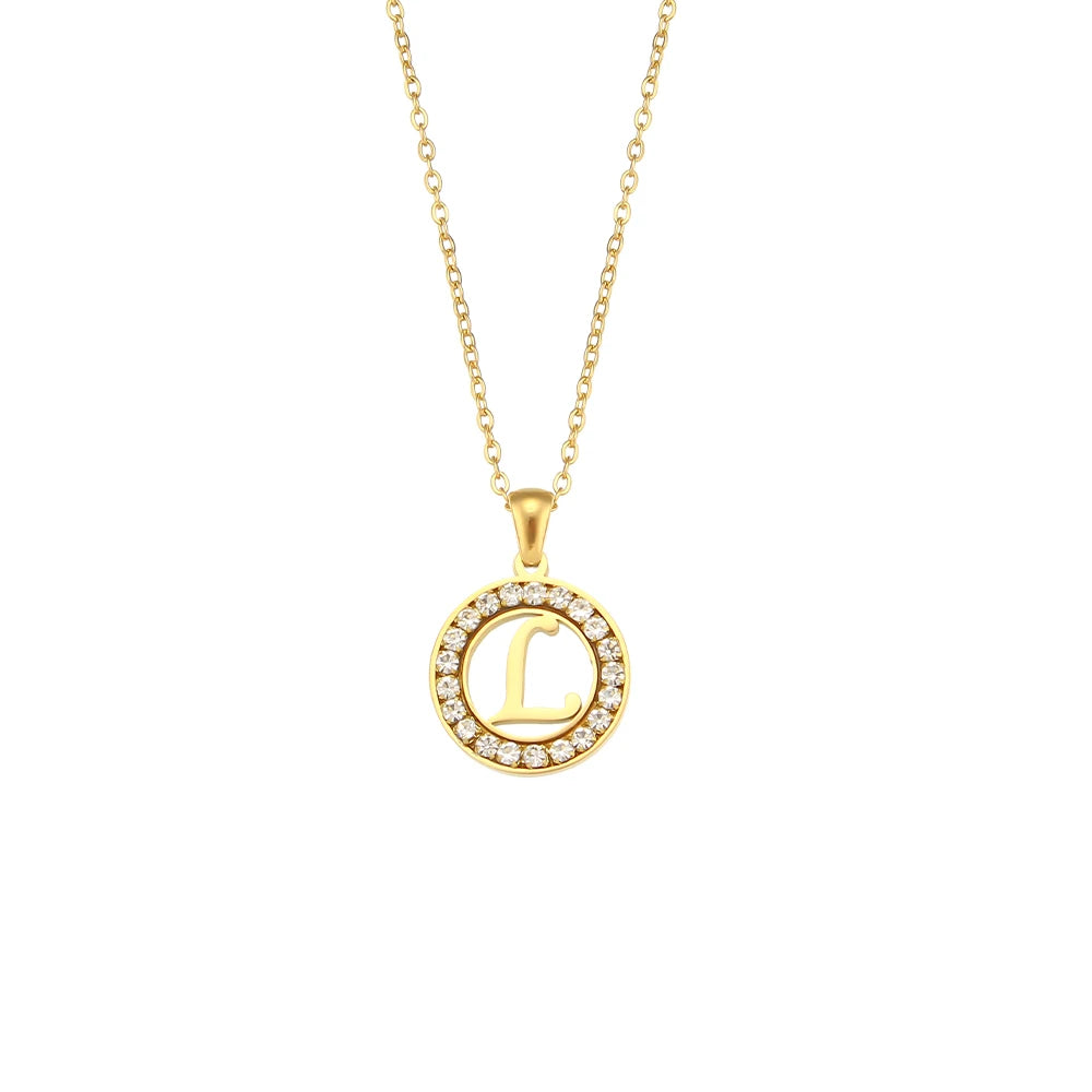 Ebbelle oco redondo zircão pavimentado 26 alfabeto inicial colar senhoras elegante presente de aniversário 18k banhado a ouro carta colar