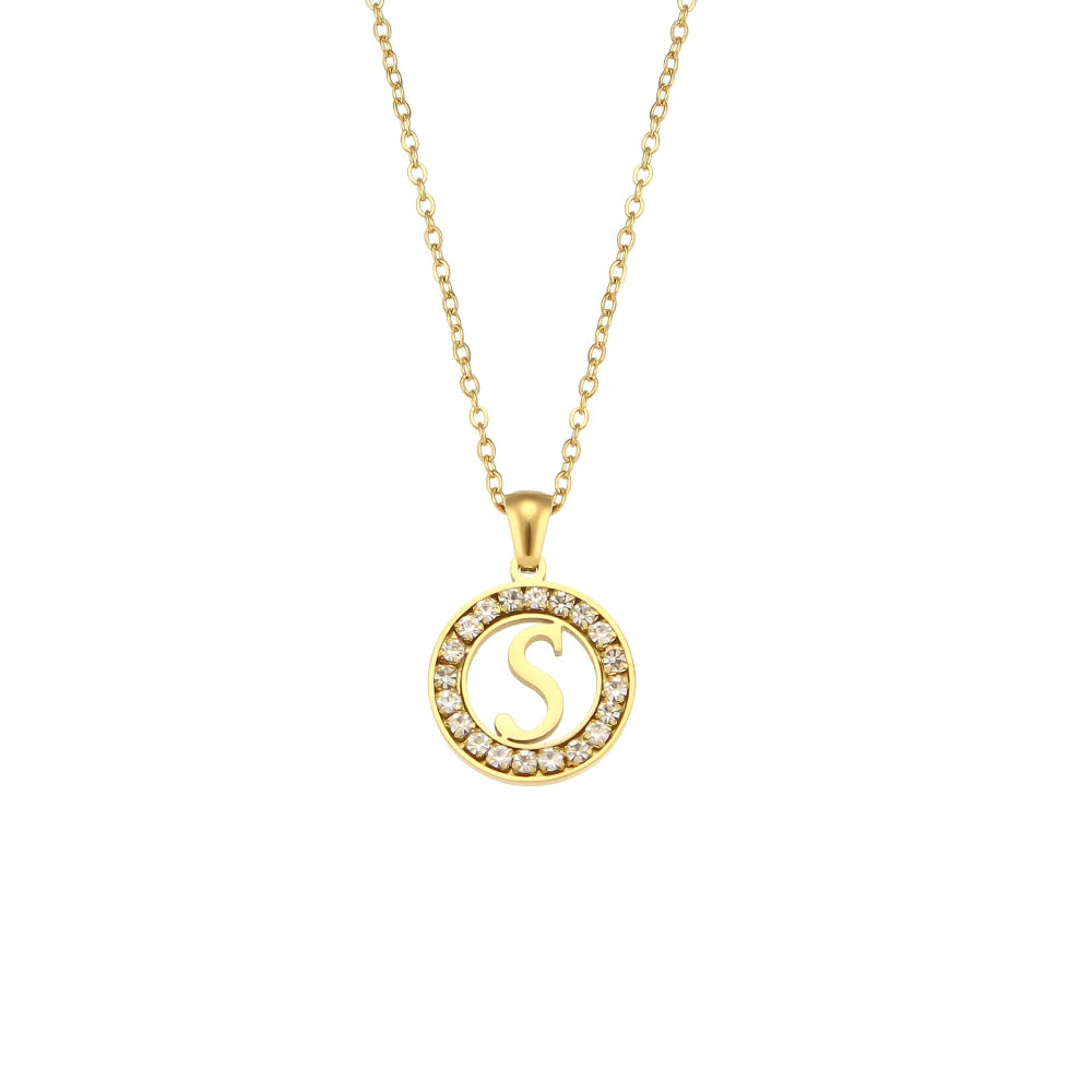 Ebbelle oco redondo zircão pavimentado 26 alfabeto inicial colar senhoras elegante presente de aniversário 18k banhado a ouro carta colar