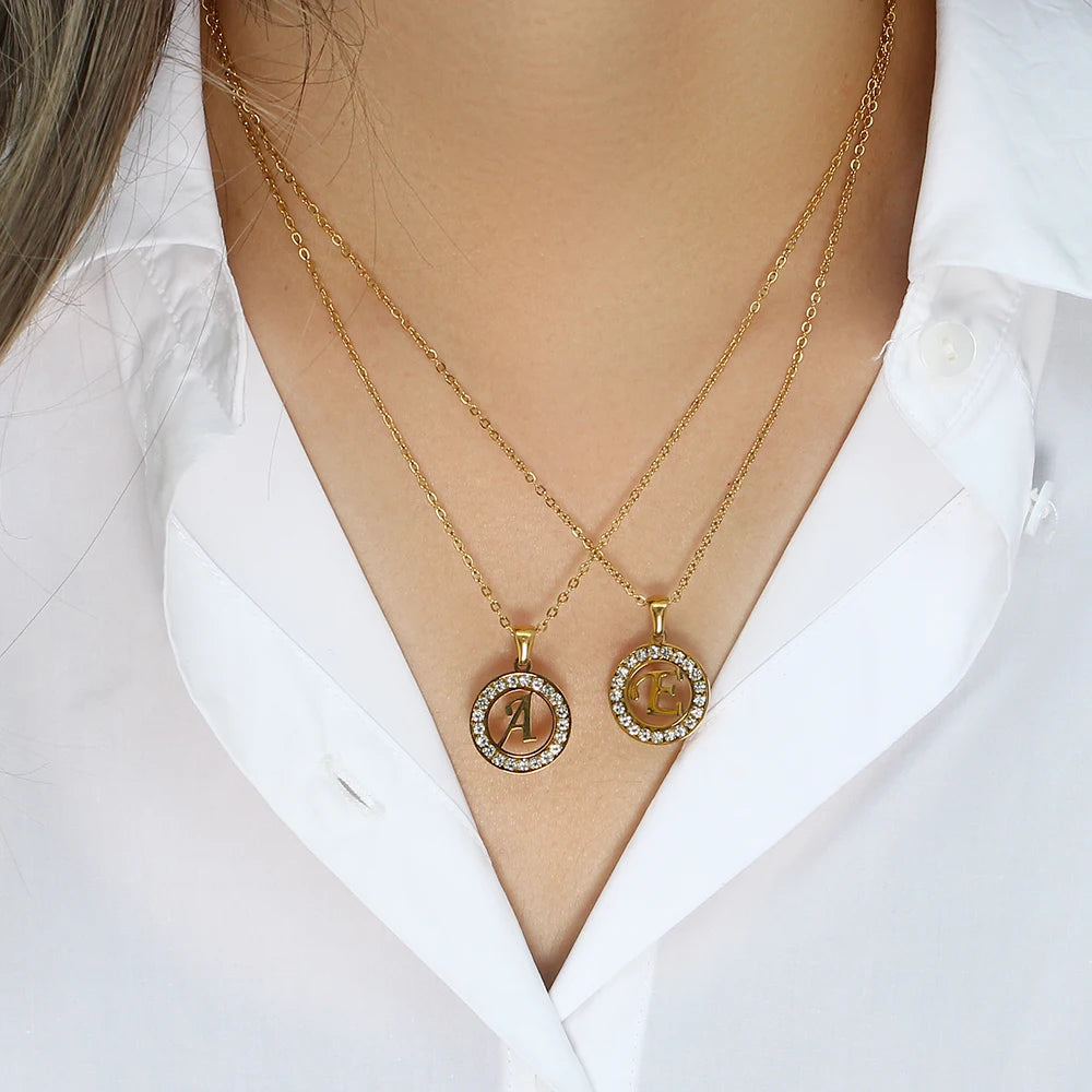 Ebbelle oco redondo zircão pavimentado 26 alfabeto inicial colar senhoras elegante presente de aniversário 18k banhado a ouro carta colar
