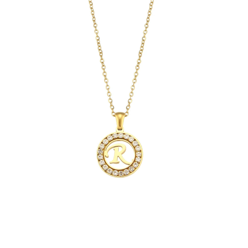 Ebbelle oco redondo zircão pavimentado 26 alfabeto inicial colar senhoras elegante presente de aniversário 18k banhado a ouro carta colar