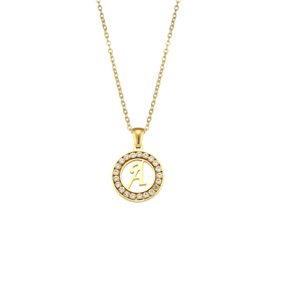 Ebbelle oco redondo zircão pavimentado 26 alfabeto inicial colar senhoras elegante presente de aniversário 18k banhado a ouro carta colar