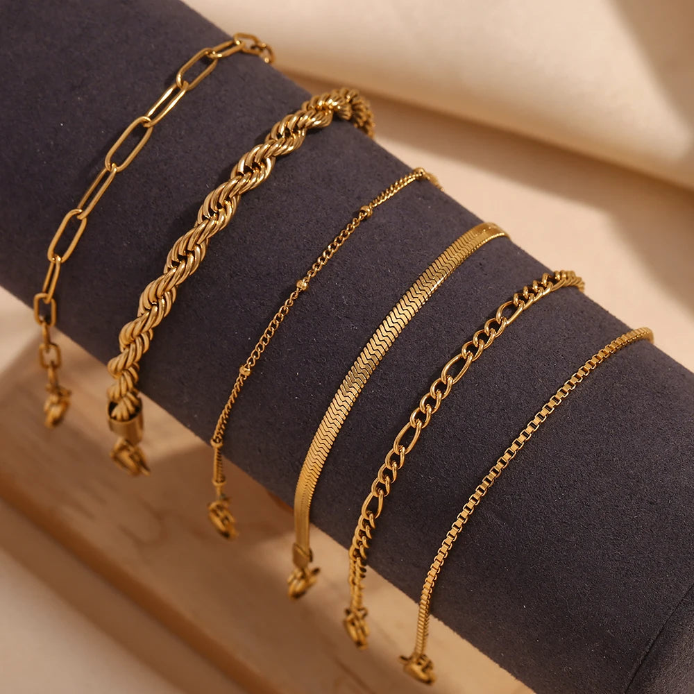 Ebbelle lâmina corrente figaro corrente torce corrente pulseira 18k banhado a ouro 316l jóias de aço inoxidável pulseiras de mão femininas