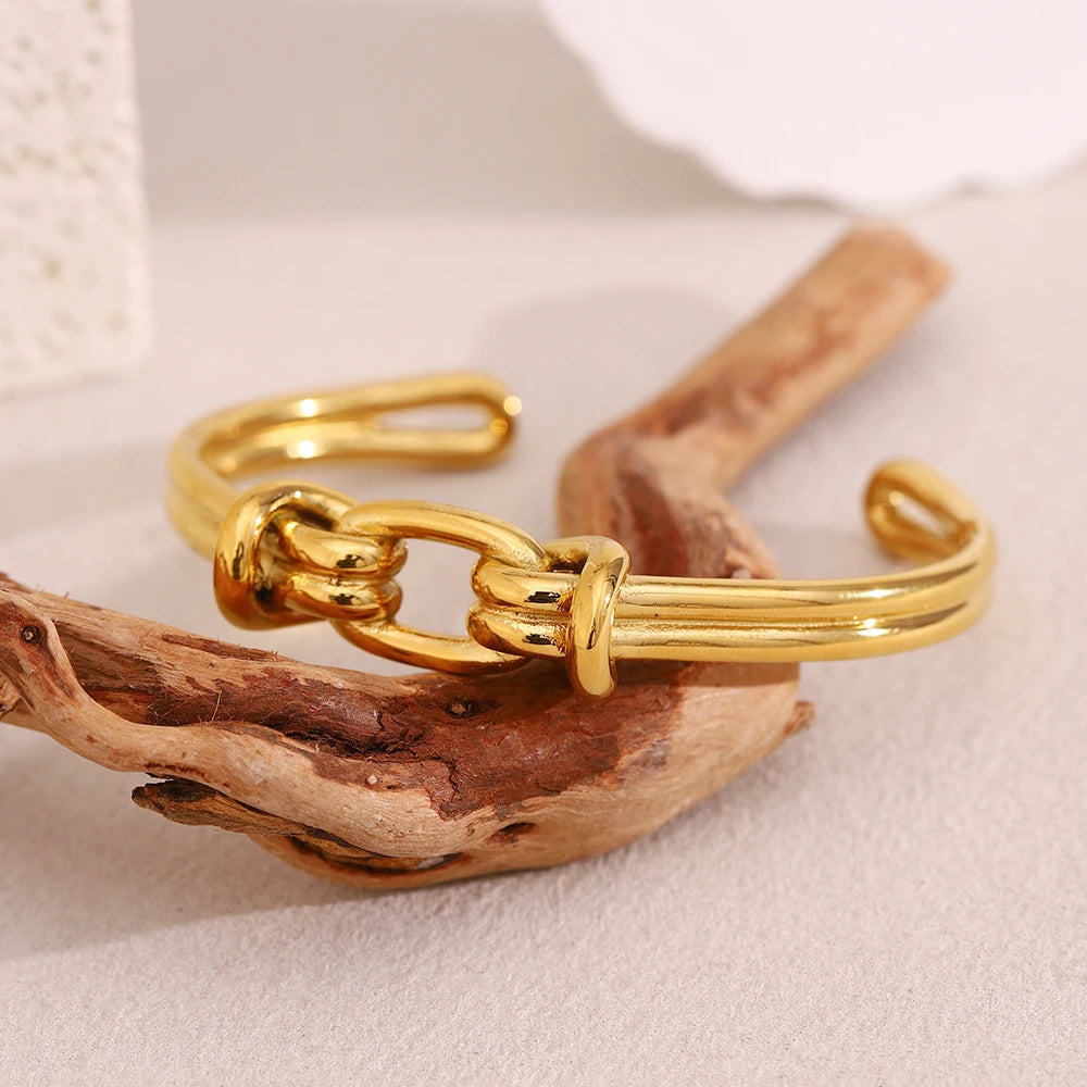 Ebbelle Novo Design Linhas Nó Cuff Pulseira 18K Banhado A Ouro Aço Inoxidável Estilo Clássico Mulheres Meninas Jóias À Prova D 'Água