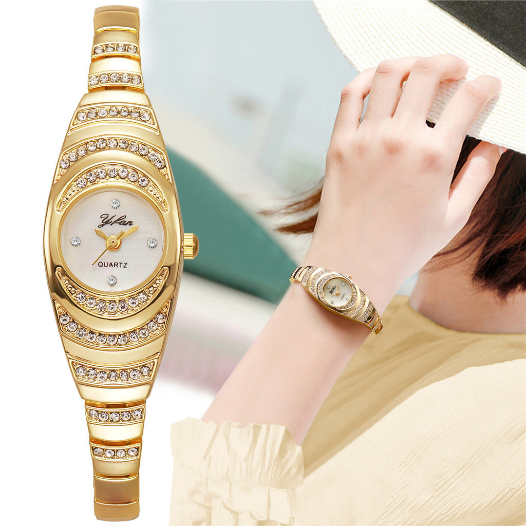Relógio De Quartzo Feminino Elegante-Mostrador Pequeno De Strass Para Um Toque De Glamour