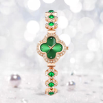 Relógio Feminino Chic Luxo Leve | Estilo Trevo de Quatro Folhas com Inlays de Rubi e Diamantes - Modelo 1834