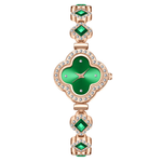 Relógio Feminino Chic Luxo Leve | Estilo Trevo de Quatro Folhas com Inlays de Rubi e Diamantes - Modelo 1834
