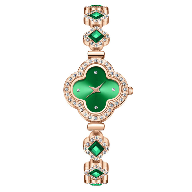 Relógio Feminino Chic Luxo Leve | Estilo Trevo de Quatro Folhas com Inlays de Rubi e Diamantes - Modelo 1834