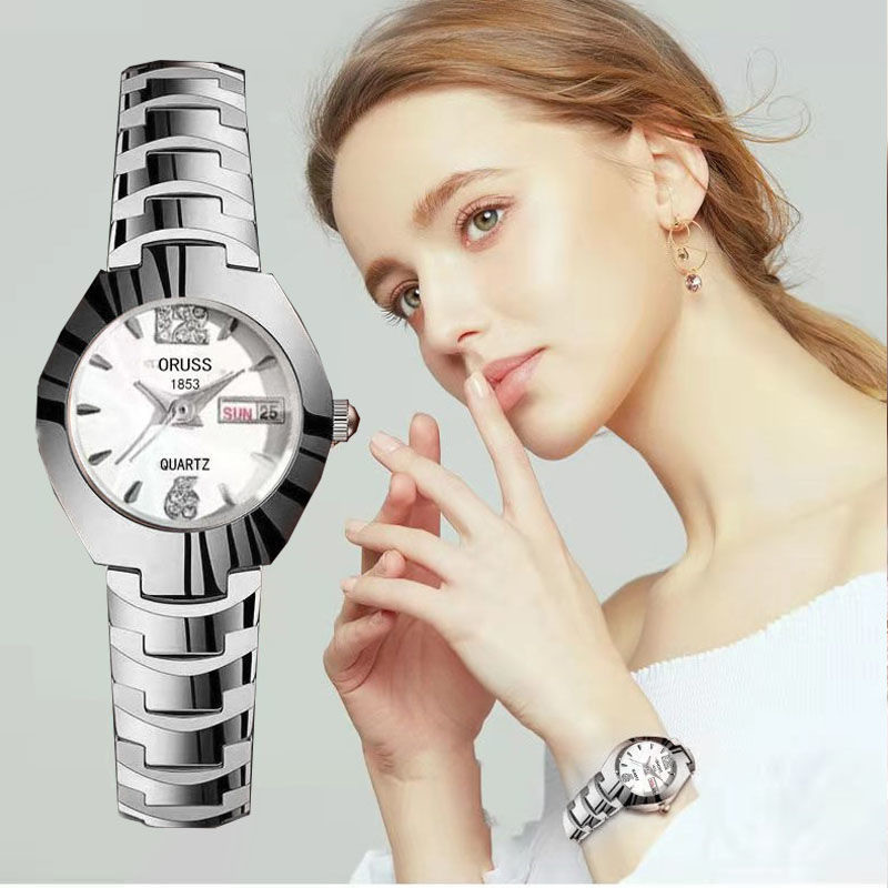 Relógio De Quartzo Feminino Chique : Calendário Duplo , Luxo Leve E Moderno , À Prova D'água , Brilho Noturno , Pulseira