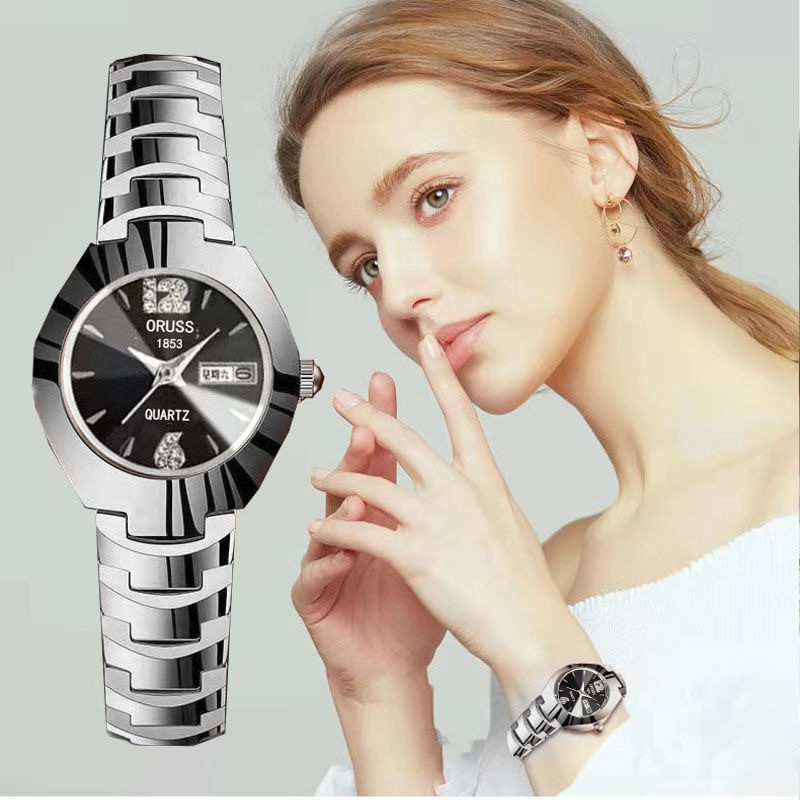 Relógio De Quartzo Feminino Chique : Calendário Duplo , Luxo Leve E Moderno , À Prova D'água , Brilho Noturno , Pulseira