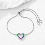 Pulseira folheada a Prata 925 Coração Vazado com Micro Zircônia Colorido