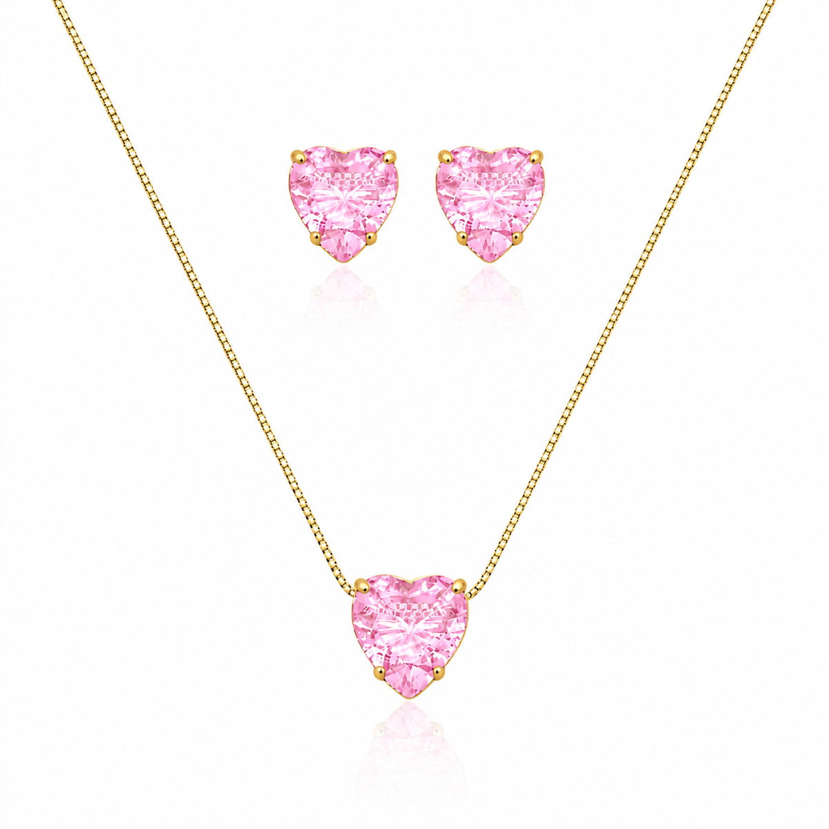 Conjunto colar e brinco folheado a ouro 18 k Coração de cristal Ouro