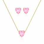 Conjunto colar e brinco folheado a ouro 18 k Coração de cristal Ouro