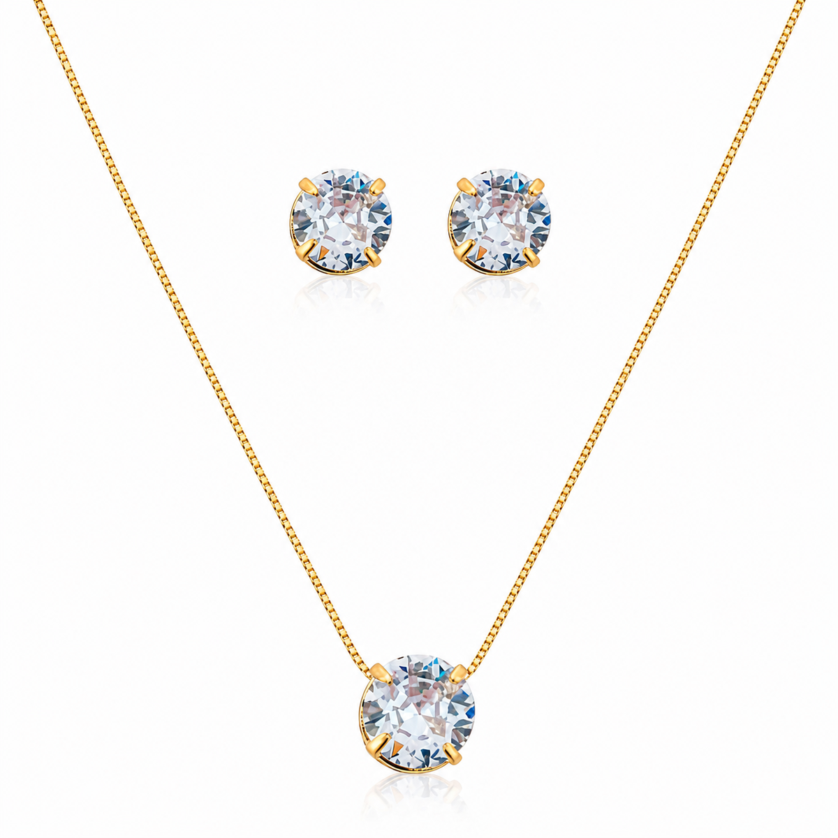 Conjunto colar e brinco folheado a ouro 18 k ponto de luz ouro