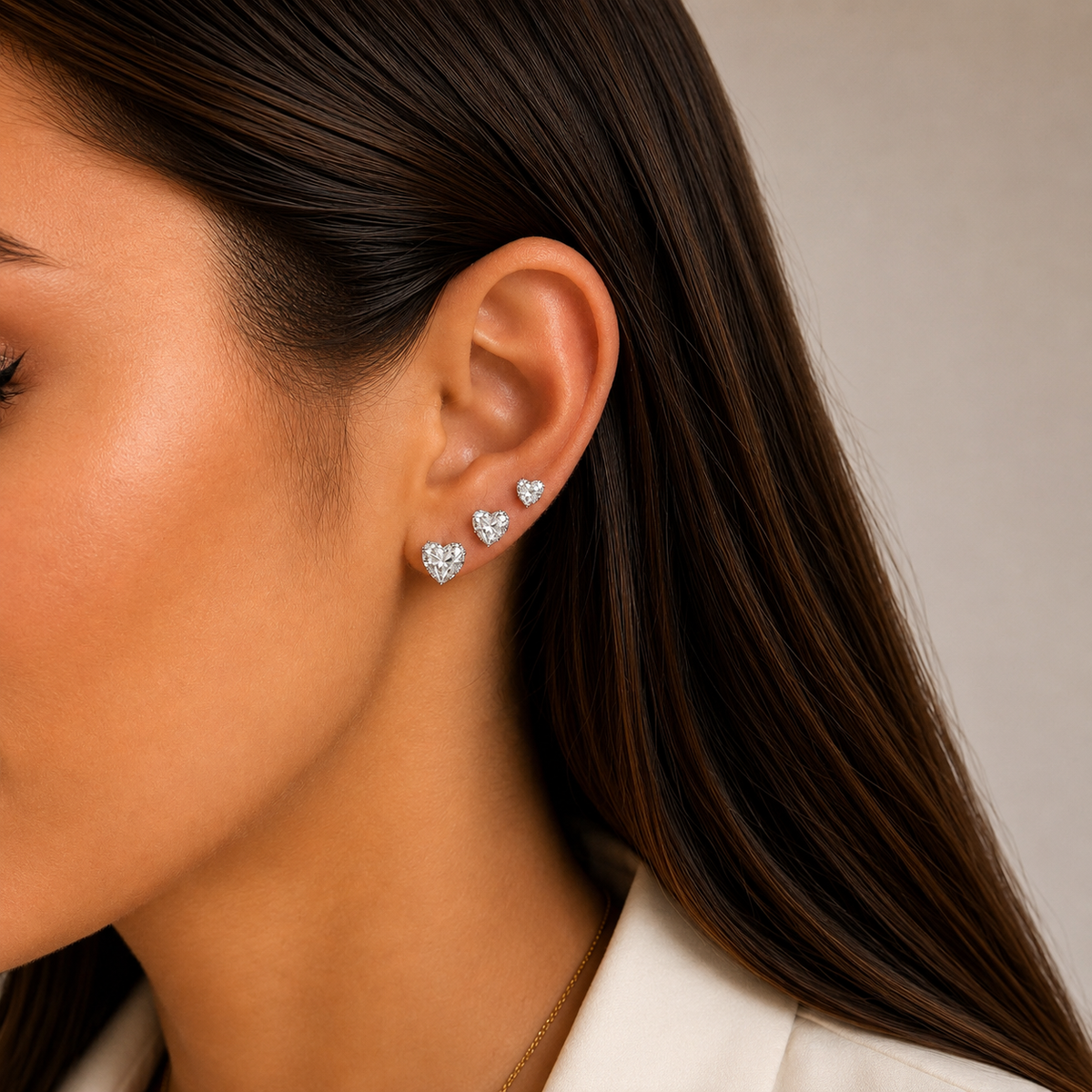 Trio de Brincos Folheado a Ouro 18K Coração Cristal