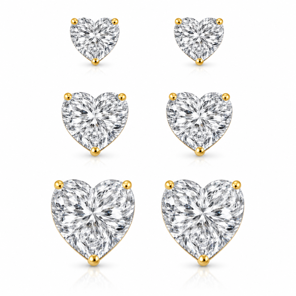 Trio de Brincos Folheado a Ouro 18K Coração Cristal