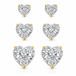 Trio de Brincos Folheado a Ouro 18K Coração Cristal