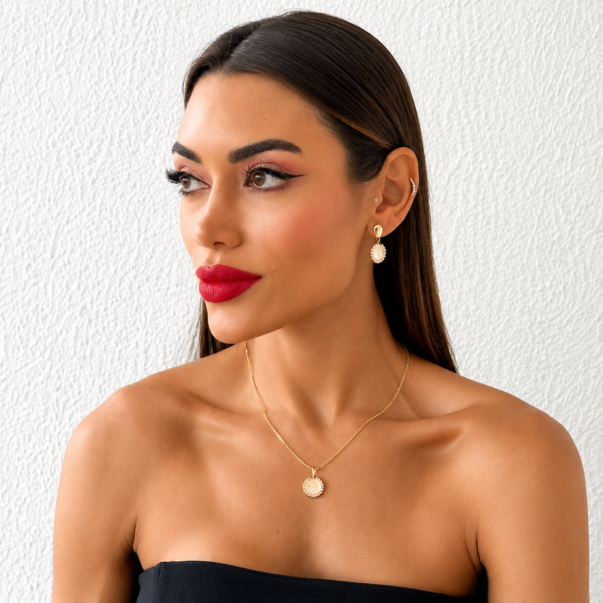 Conjunto colar e brinco folheado a ouro 18 k pai nosso cravejado
