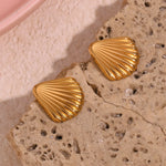 Conjunto de jóias Resistente à Água Vieira Shell, brincos e colar, aço inoxidável, jóias banhado a ouro 18K, verão