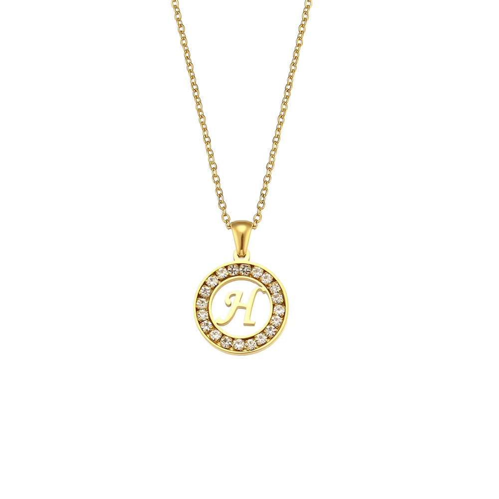 Ebbelle oco redondo zircão pavimentado 26 alfabeto inicial colar senhoras elegante presente de aniversário 18k banhado a ouro carta colar