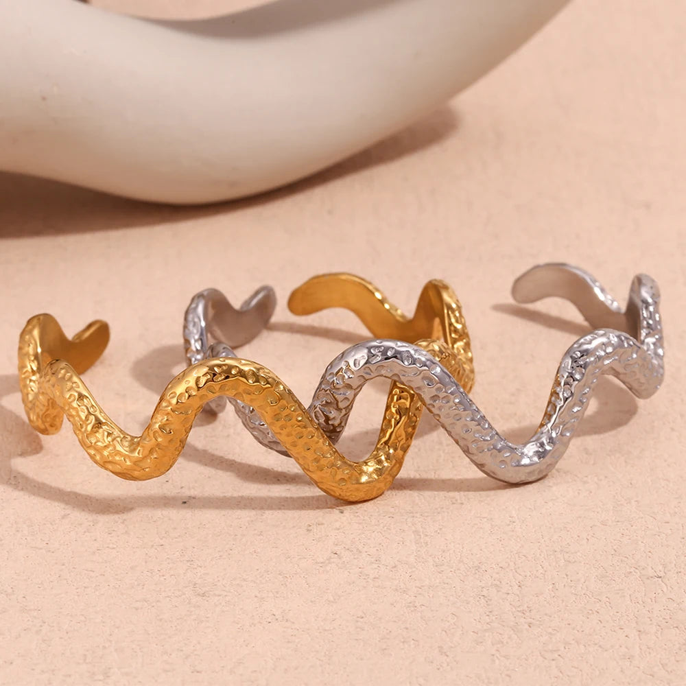 E.B.belle Beat Padrão em forma de cobra pulseira aberta à prova d'água joias banhadas a ouro 18K pulseira de aço inoxidável 316L
