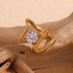 E.B. Belle-Square Zircon Plate Snake Shaped Ring, Decoração Banhada a Ouro 18K, Acessórios de Aço Inoxidável 316L