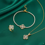 Conjunto Trevo 4 Folhas com Brilhantes VcChic