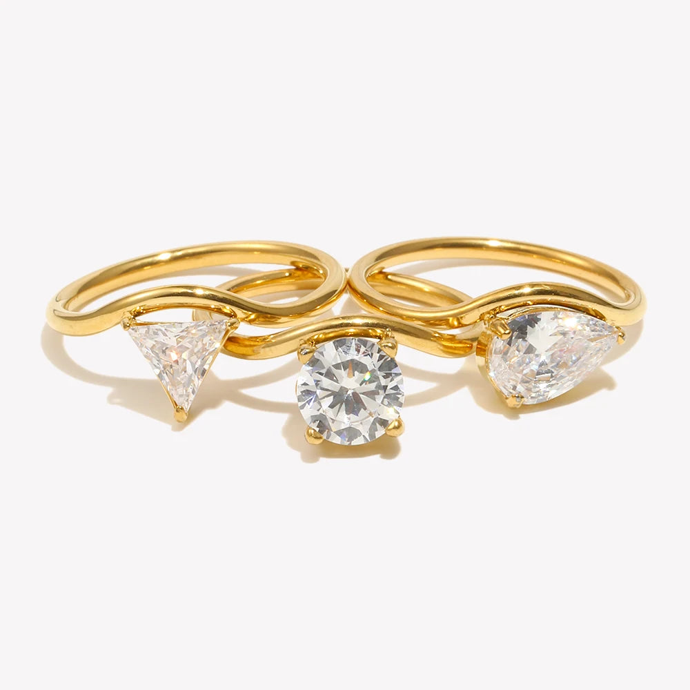Ebbelle onda gota redonda zircão anel à prova dwaterproof água minimalista 316l aço inoxidável anéis femininos 18k banhado a ouro acessórios