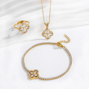 Conjunto Trevo 4 Folhas com Brilhantes VcChic