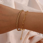 E.B.belle Corda Melsh de aço inoxidável à prova d'água, clipe de papel, link Figaro, corrente de ondas de água, conjunto de pulseiras banhadas a ouro, joias