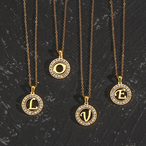 Ebbelle oco redondo zircão pavimentado 26 alfabeto inicial colar senhoras elegante presente de aniversário 18k banhado a ouro carta colar