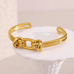 Ebbelle Novo Design Linhas Nó Cuff Pulseira 18K Banhado A Ouro Aço Inoxidável Estilo Clássico Mulheres Meninas Jóias À Prova D 'Água